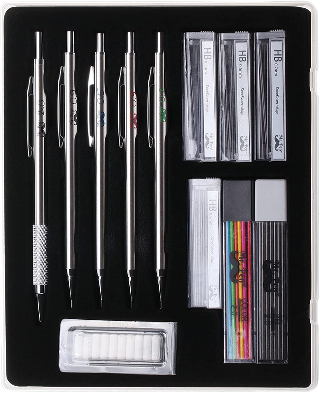 Set With Lead And Eraser Refills, 5 Sizes, 0.3, 0.5, 0
