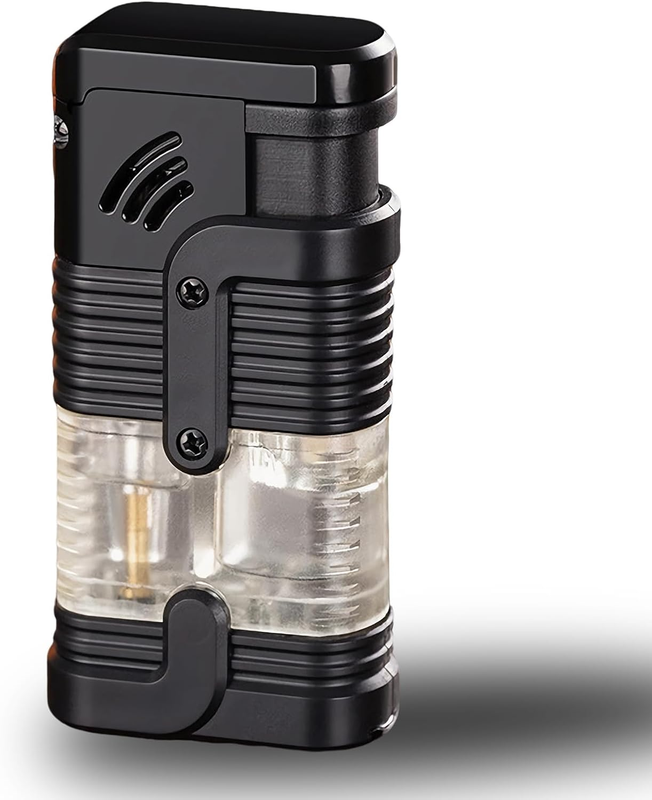 Triple Jet Flame Lighter - Windproof, Refillable with Visible Fuel Tank & Easy F
