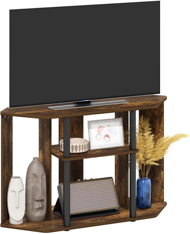 Classic Stand with Plastic Poles for TV up to 43-Inch, Amber Pine/Black