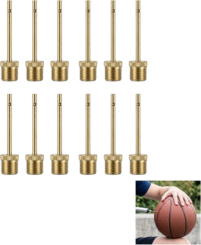 Air Pump Needles Set. 12 Pack Brass and Stainless Steel Ball Pump Needles with S