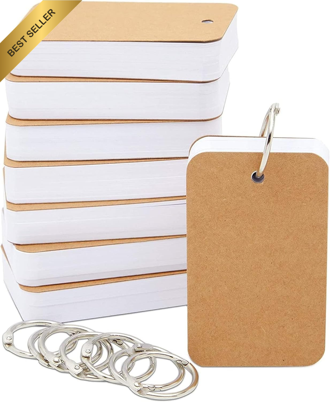 8 Pack Blank Flash Cards Rings 3.5 X 2.2 Inch 400 Sheets Metal Binder Ring Mini