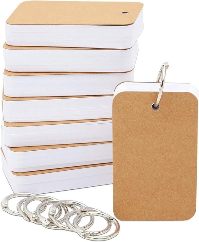 8 Pack Blank Flash Cards with Rings,3.5 X 2.2 Inch 400 Sheets Blank Study Cards