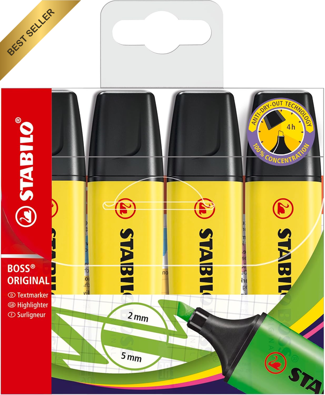 BOSS ORIGINAL Highlighter - Wallet of 4 Yellow