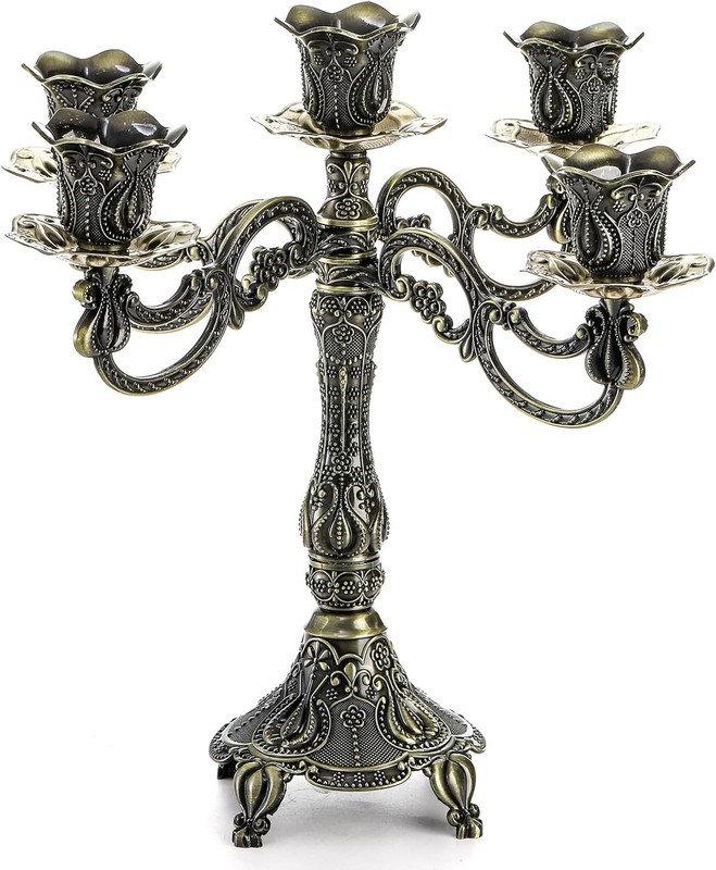 5-Candle Metal Candelabra, 10 Inch Tall 5 Arms Candle Holder