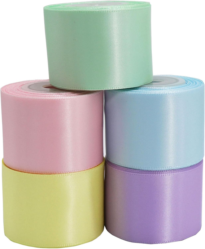 Satin Ribbon 1-1/2 Inch, Pastel Color Double Faced Ribbon for Gift Wrapping, Flo
