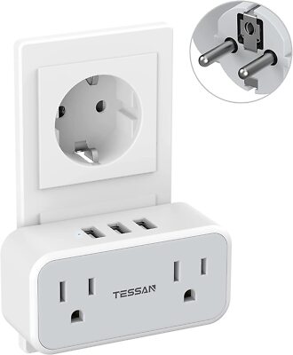International Plug Adapter with USB 2 Outlet Wall Extender for Travel Ship Hotel