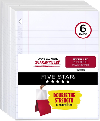 Five Star Loose Leaf Paper, 6 Pack, 3 Hole Punched, Reinforced Filler Paper, ...