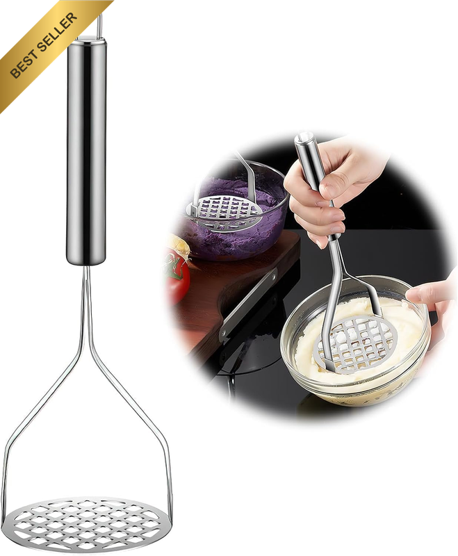 Stainless Steel Potato Mash, Sturdy and Durable Metal Potato Crusher, Suitable f