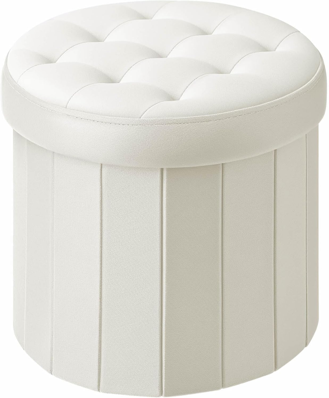 Bsketa round Storage Ottoman, 14" Folding Velvet Foot Stool Rest,Beige