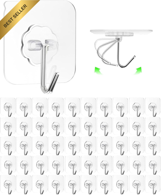 Self Adhesive Hooks for Walls, Removable Sticky Hooks for Bathroom & Kitchen wit