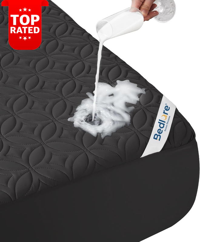 Waterproof King Mattress Protector Black Deep Pocket Fitted Breathable Noiseless