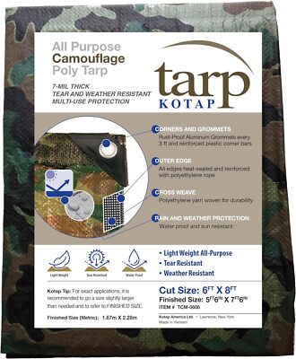  TCM-0608 Camo 7-mil Poly Tarp, 6 x 8 ft, Camouflage