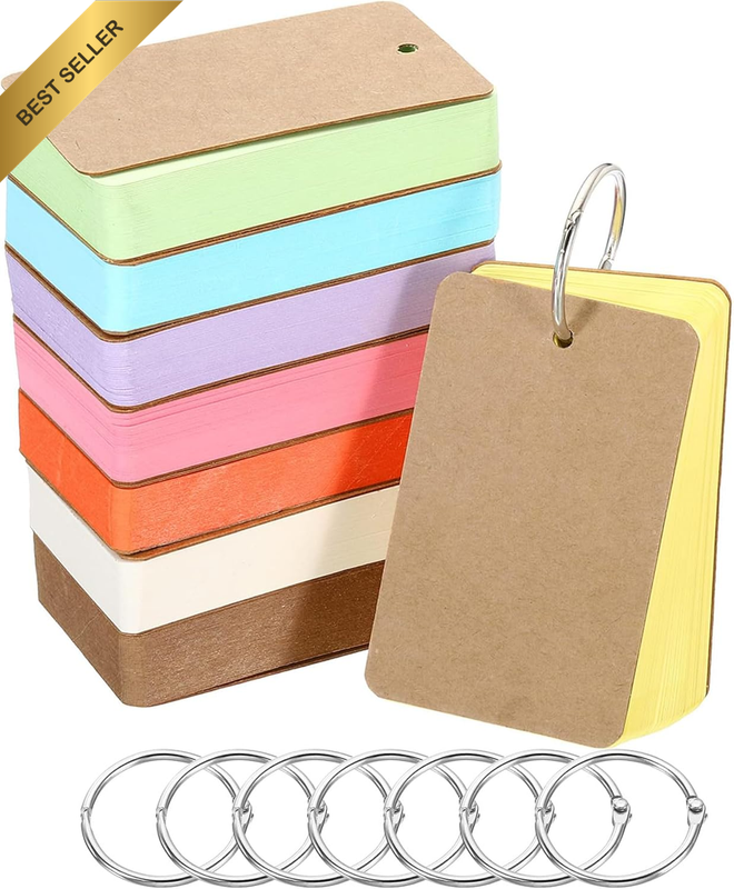 400 Sheets Blank Flash Cards Rings 3.5 X 2.2 Inch Metal Binder Ring Mini Note 8
