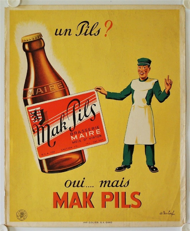 Affiche BièRe Mak Pils Illustr. A. De Loof Ann.'40-'50