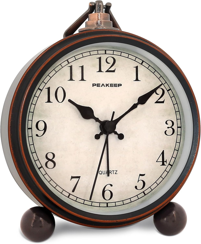 Peakeep 4" Battery Operated Antique Retro Analog Alarm Clock