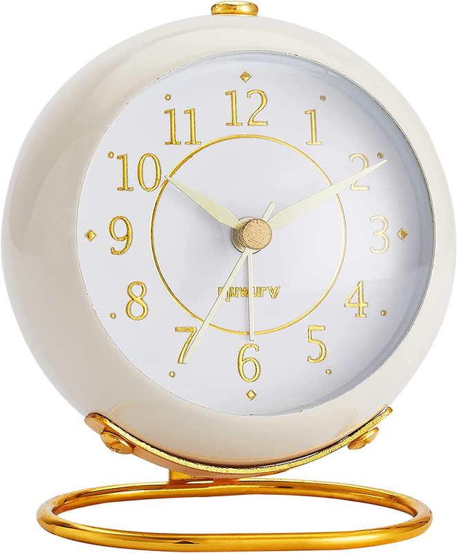 Vintage Analog Alarm Clock Metal Desk Retro Bedroom Table Silent Non-Ticking
