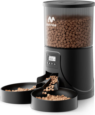 IMIPAW Futterautomat Katze 2 Näpfe - Katzenfutter Automat Mit Einem Knopf, Zeitg