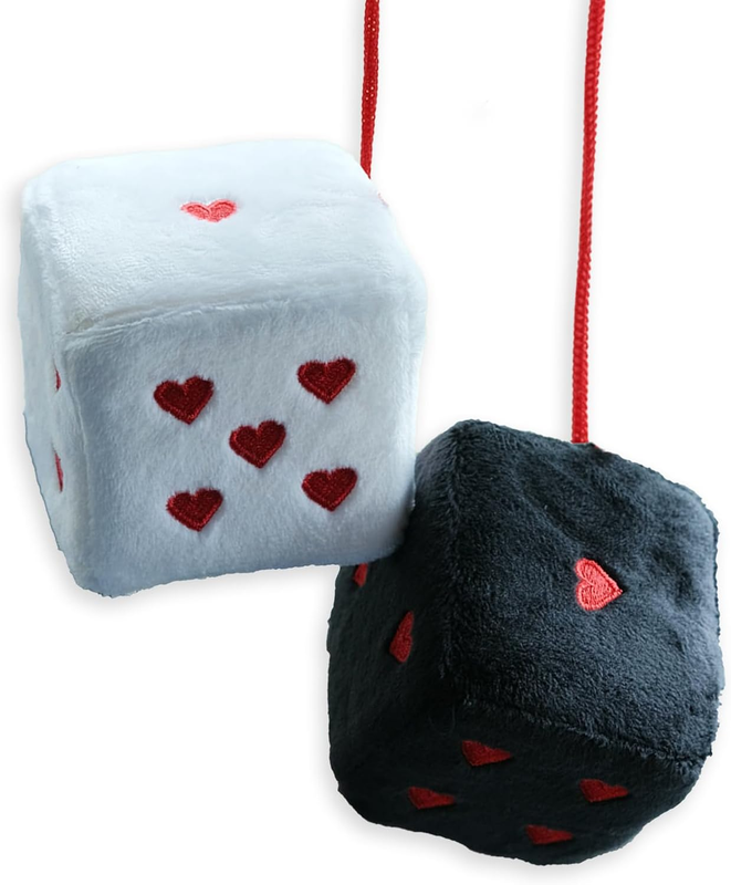 Vintage Heart Shaped Fuzzy Dice Car Mirror Hanging Plush Decor...