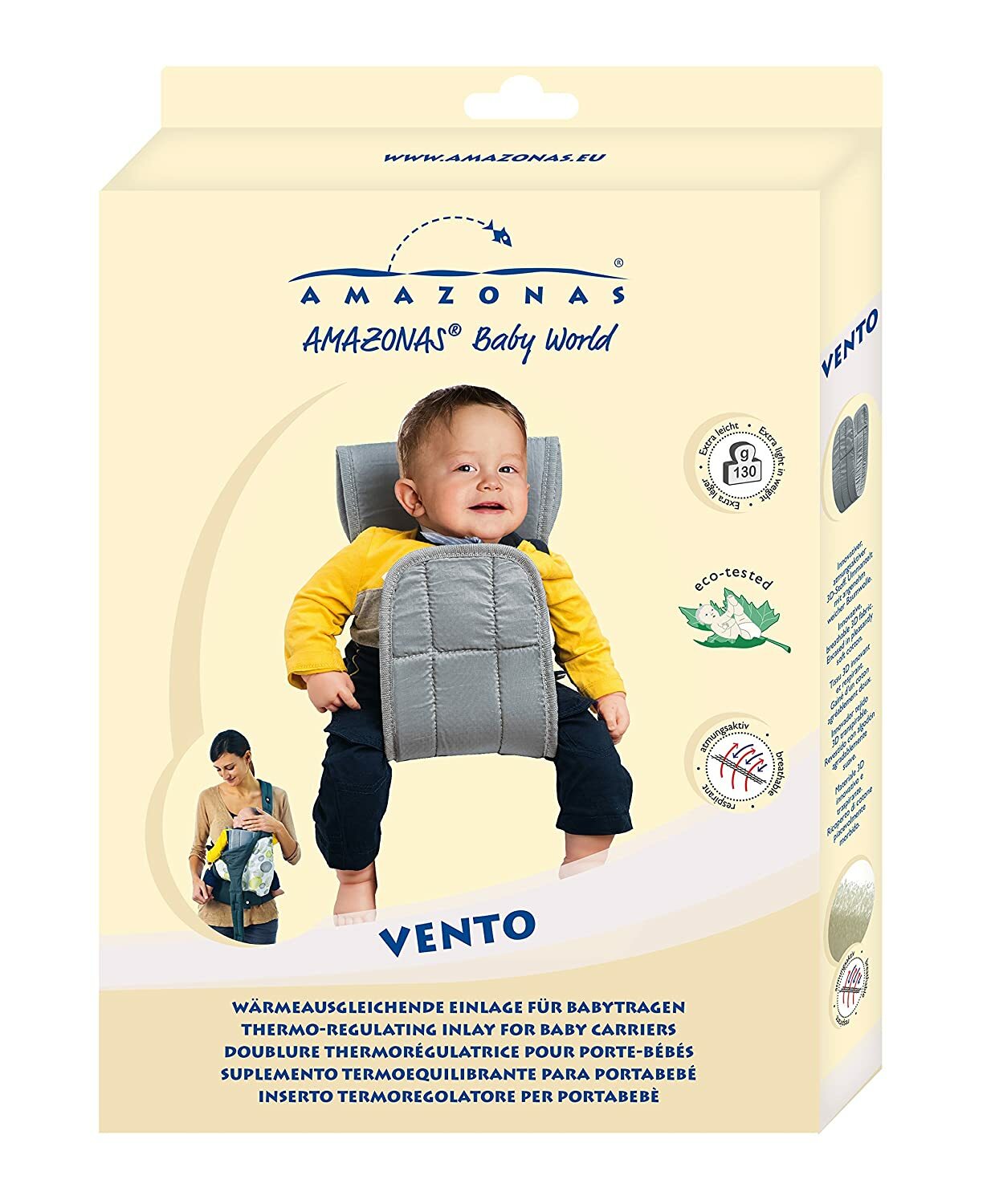 Wärmeausgleichende Einlage für Babytragetücher und Babytragen Amazonas Vento