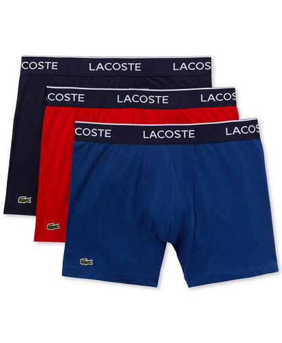 

Мужские трусы-боксеры Lacoste темно-синего/красного/синего цвета с надписью на талии стрейч (3 шт, Multi-colored