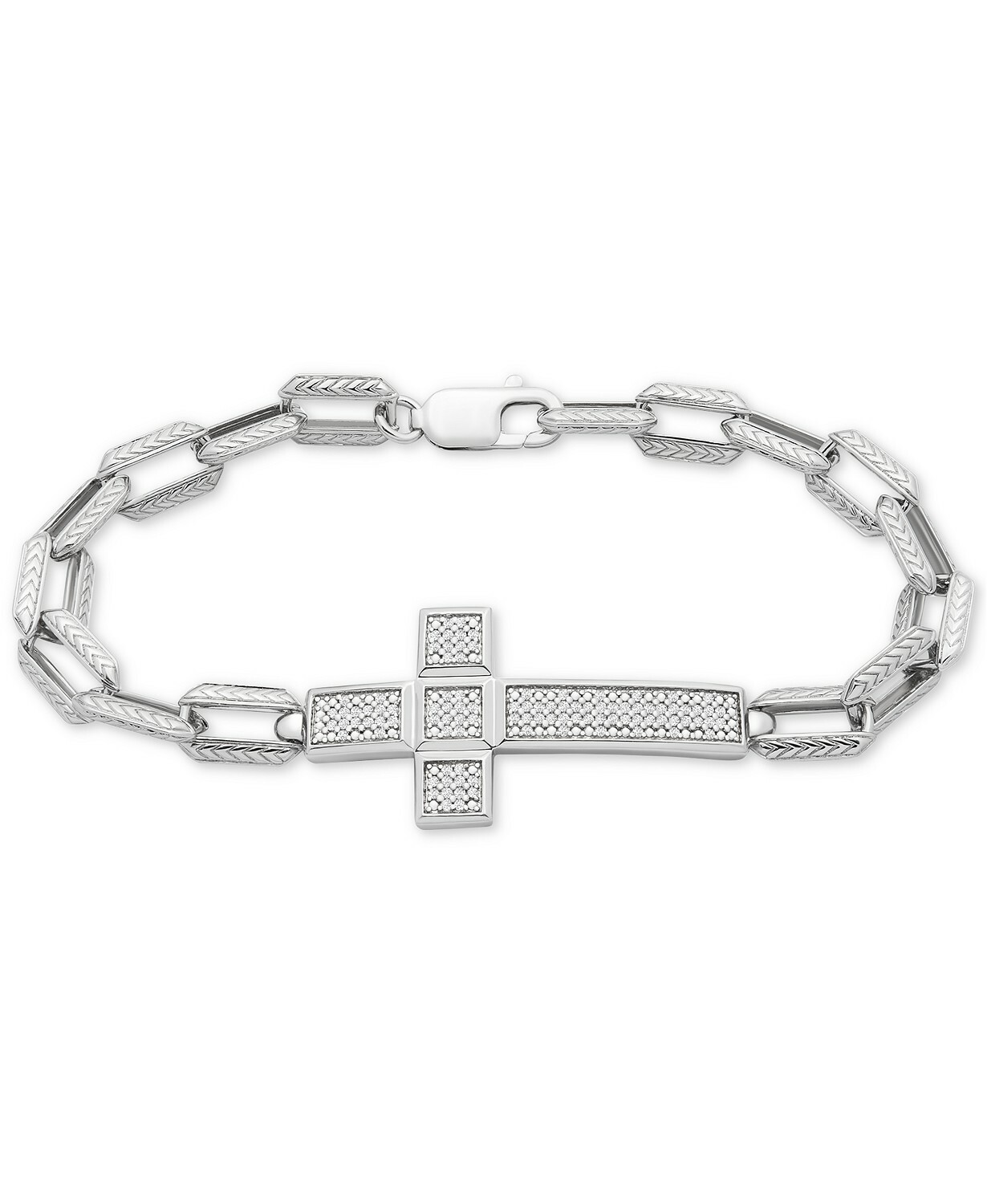 Horizontal Cross Encrusted With Round CZ Sterling Silver