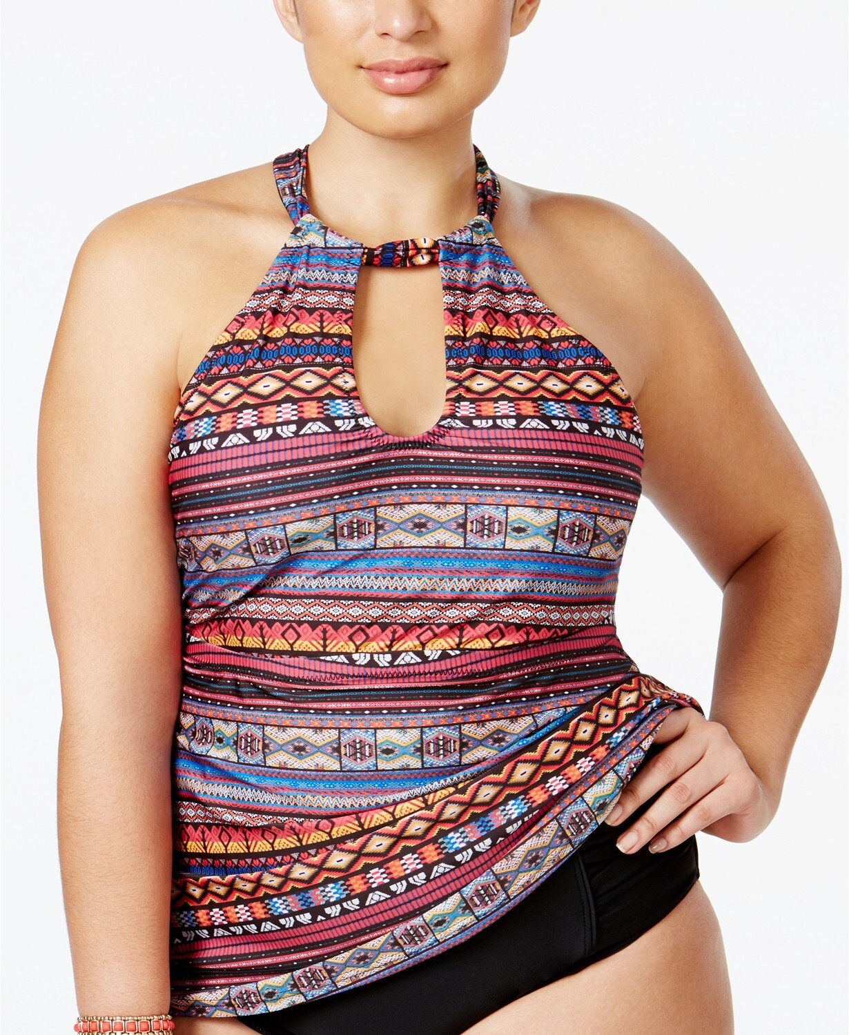 Jessica Simpson Womens Multicolor Geo-Print Tankini Top Swimsuit Plus Size 0X