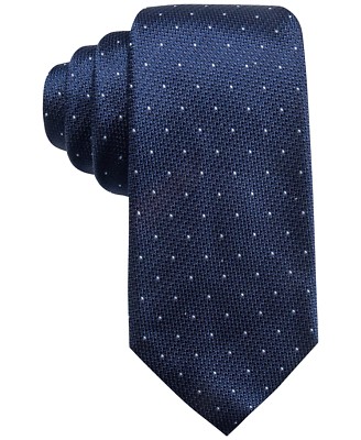 $155 Tasso Elba Men's Blue Woven Polka Dot Silk Classic Skinny Neck Tie 58x3