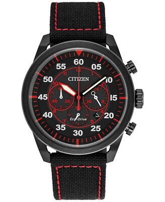 Pre-owned Citizen Ca4215-12e Men's Eco Drive Avion Black Ip Leather Band Chronograph Watch