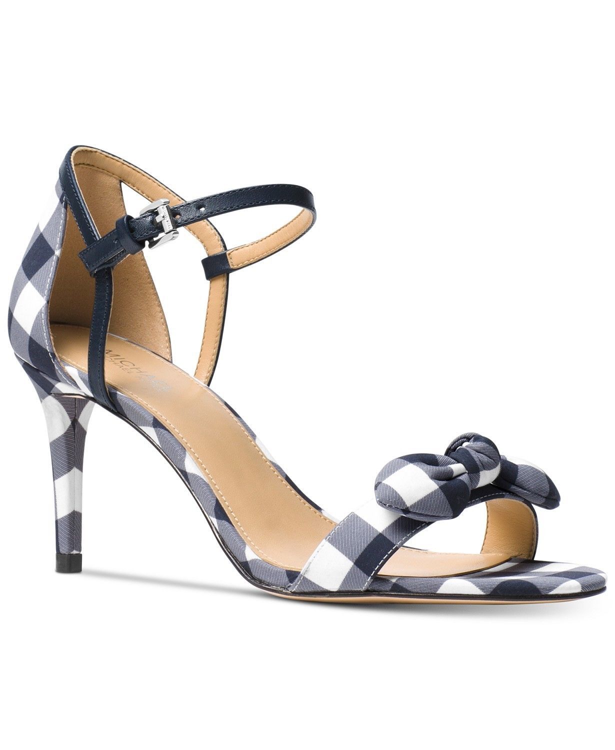 MICHEAL KORS ヒール Michael Kors $110 Pippa Gingham Sandals Mid Heels Optic