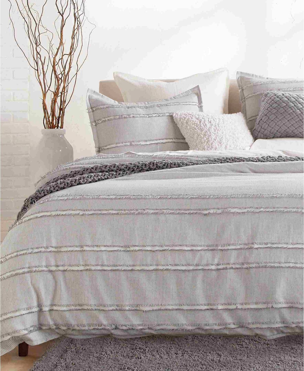 DKNY Pure Fringe Stripe Full/Queen 3 Piece Duvet Set | eBay