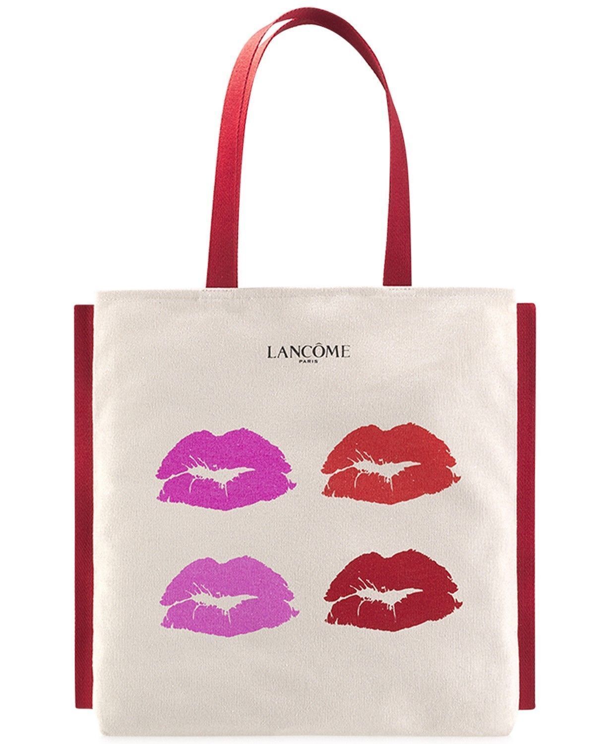 Lancome Paris Multi-Lip RED PINK Print Canvas Tote Bag Size Lancome Paris Multi-Lip RED PINK Print Canvas Tote Bag Size