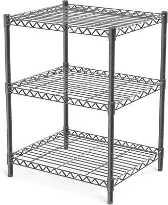 3 Tier Grey Storage Racks and Shelving - Heavy Steel Material Pantry Shelves - A