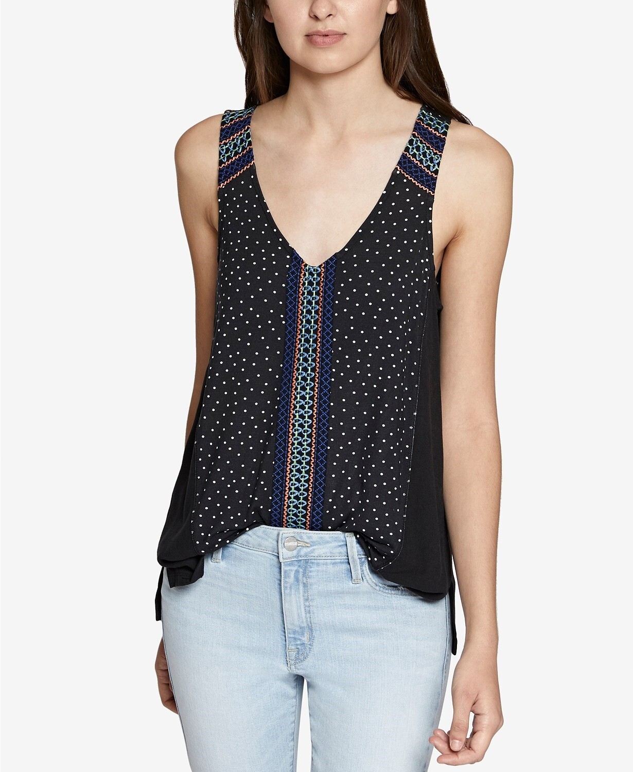 Sanctuary 154294 Women's Kira Embroidered Cotton Tank Top Black Sz. XS