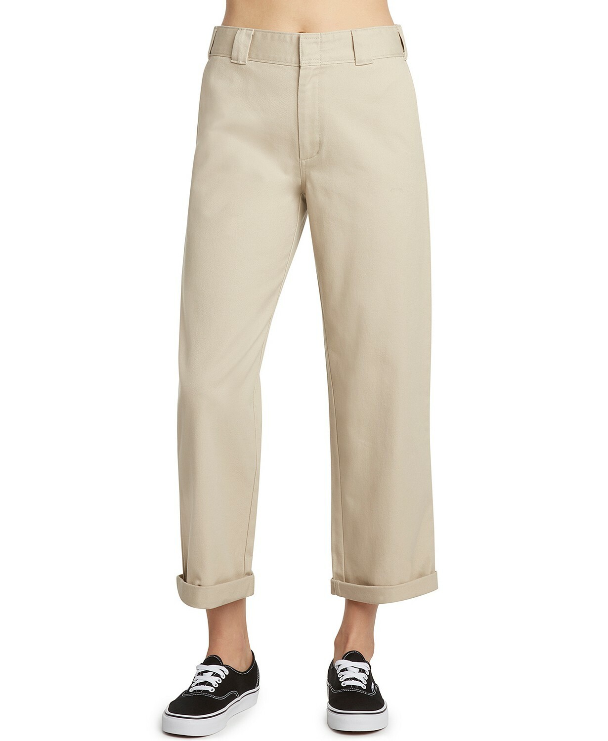 Dickies Juniors' Relaxed High Rise Roll Hem Khaki Cropped Dickies Juniors' Relaxed High Rise Roll Hem Khaki Cropped