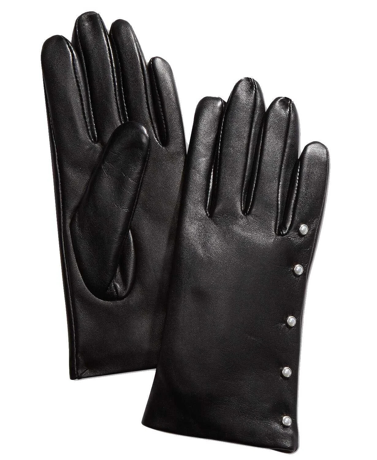 Charter Club Imitation-Pearl & Leather Touch Gloves Women's S Black - Picture 1 of 13