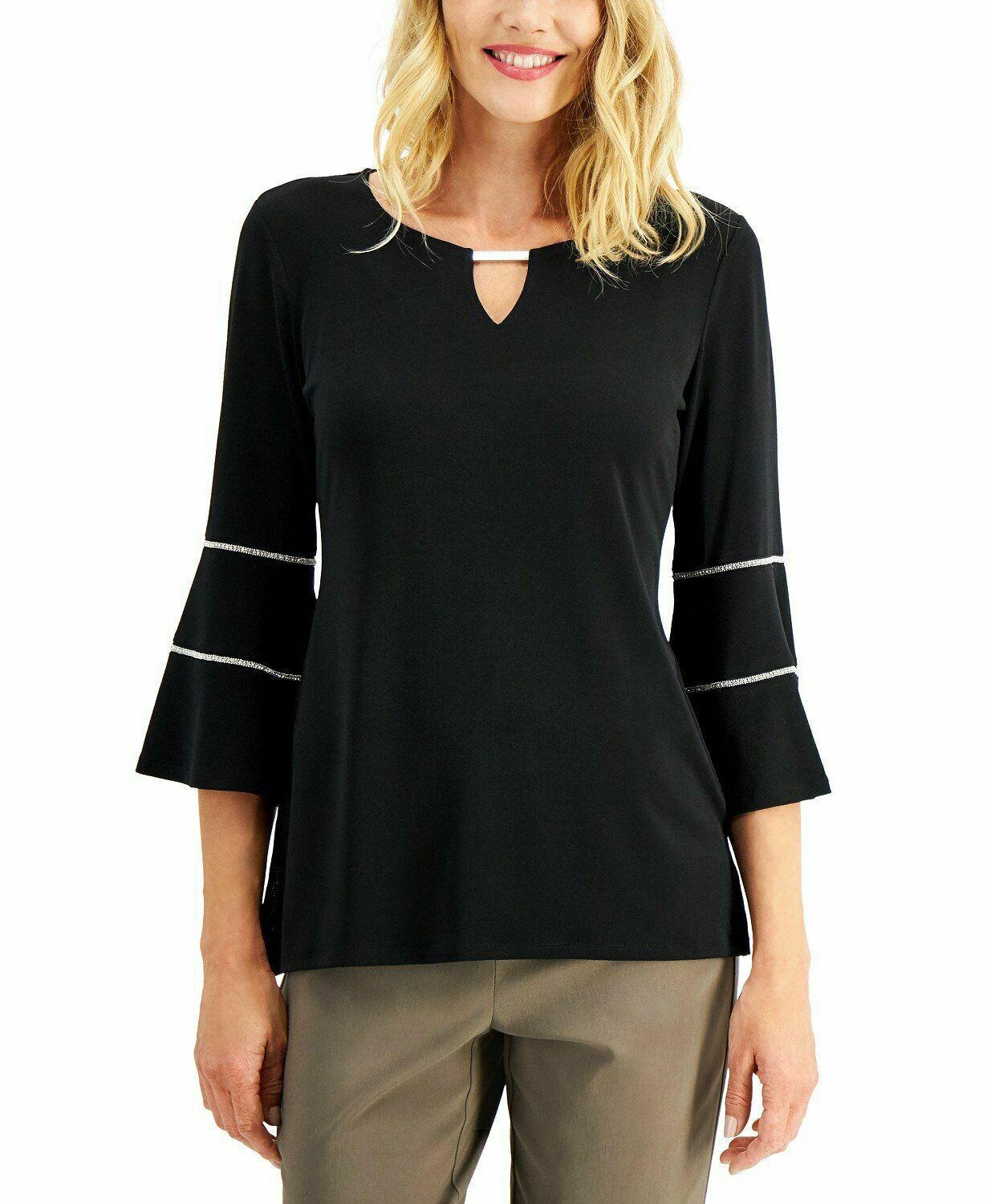売れ筋商品|||ニューヨークコレクション カットソー トップス レディース Petite Short Puff Sleeve Mesh Inset Top Black NY Collection Women's Short Puff Sleeve Mesh Inset Top