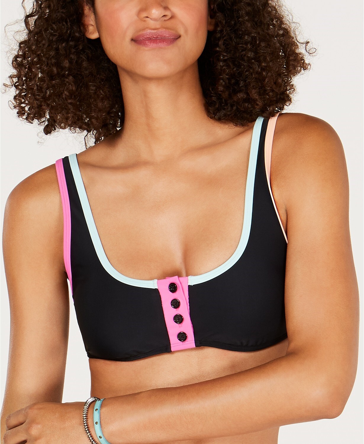 Hula Honey 262597 Women Juniors' Colorblocked Bralette Bikini Top Size Medium