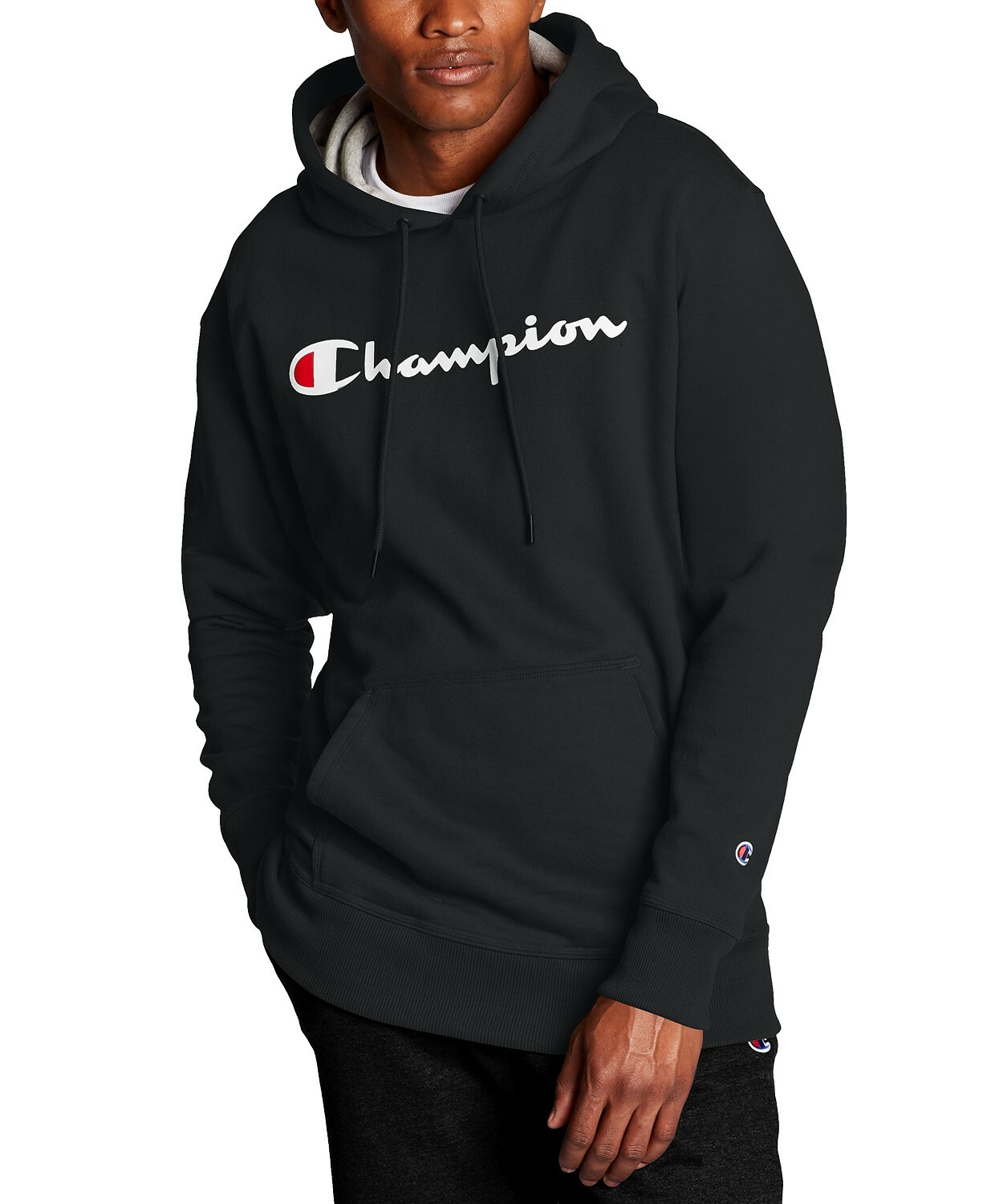 New Champion Men's Logo Pullover Hoodie Size XL Black APR25A