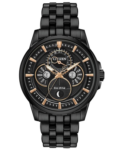 Pre-owned Citizen Eco-drive Mens Calendrier Gray Stainless Steel Bracelet Watch Bu0057-54e