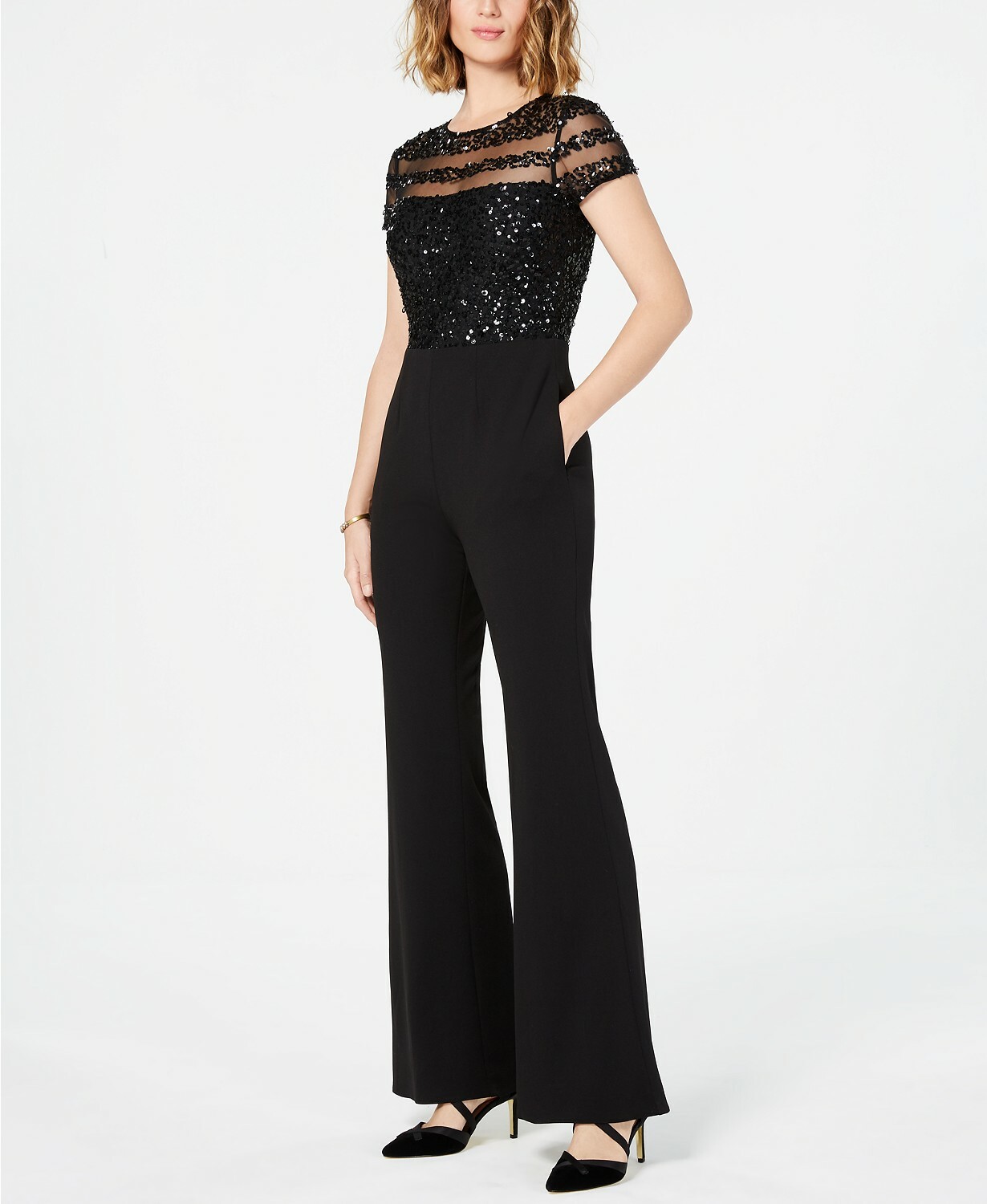 adrianna papell sequin jumpsuit