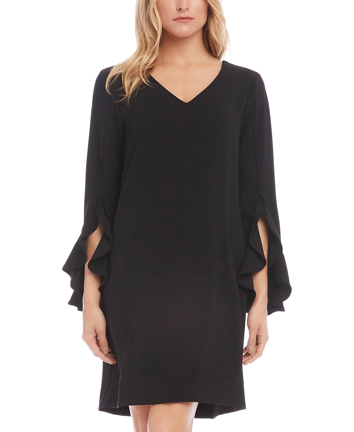 Karen Kane 257520 Womens Ruffle-Sleeve Shift Dress Solid Black Size Small