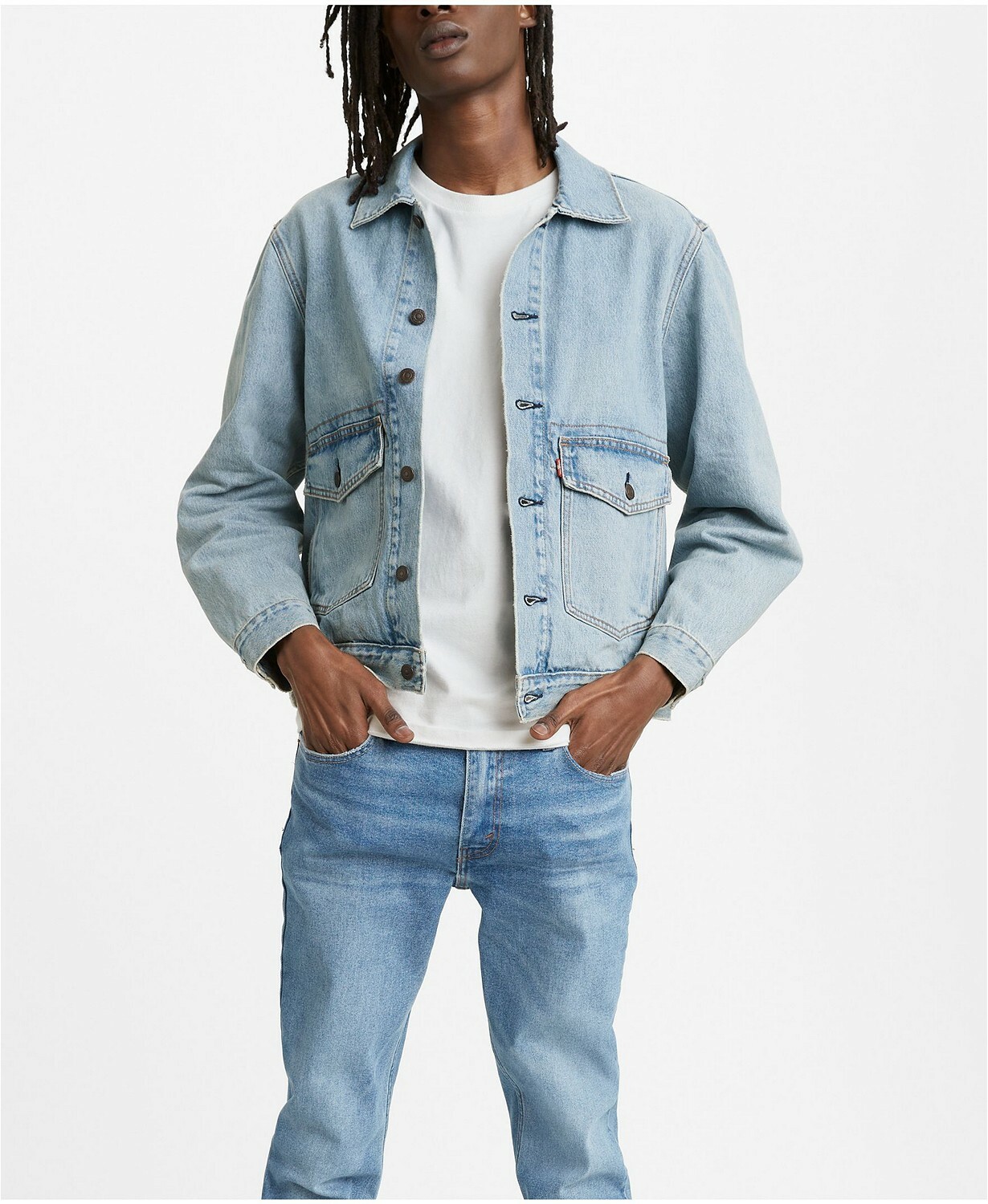 JEANS ナイロンジャケットL Levi's Levis Men Lower Pocket At Work Denim Trucker Jean