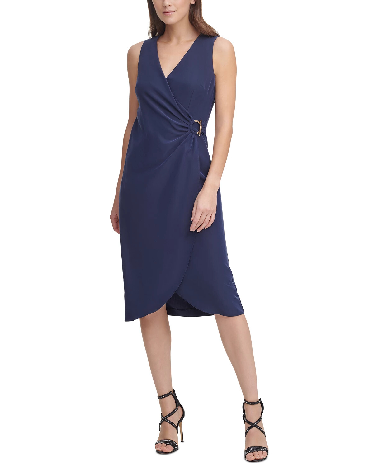 DKNY Faux-Wrap Hardware-Detail Midi Dress MSRP $129 Size 4