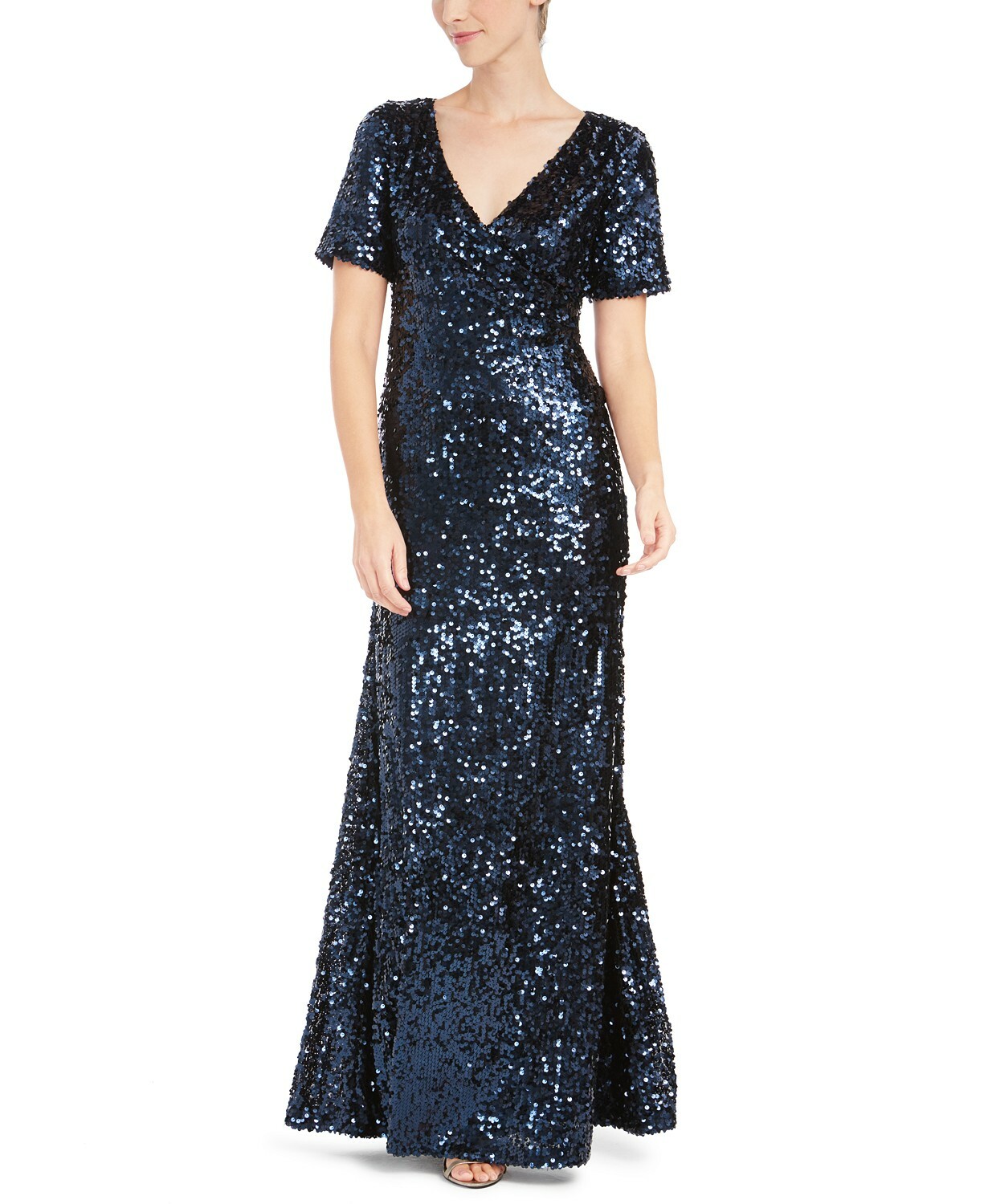 Изысканное платье цвета ИНДИГО с коротким рукавом и блестками Calvin Klein NWT, размер 2, 4, 6, 8