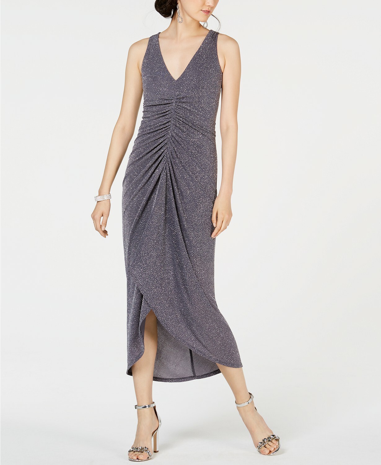 vince camuto beaded cuff ruched jersey dress