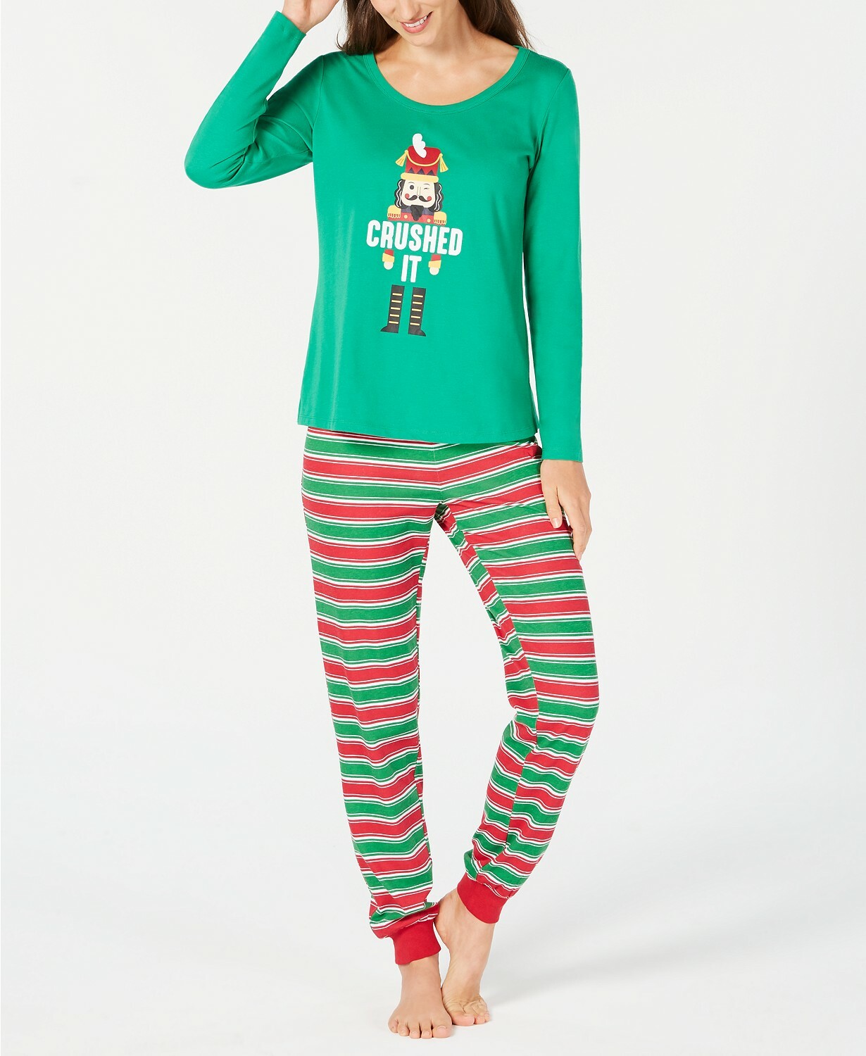 Family Pajamas Women s 2 Piece PJ Set Crushed It Nutcracker Red Green Stripe eBay