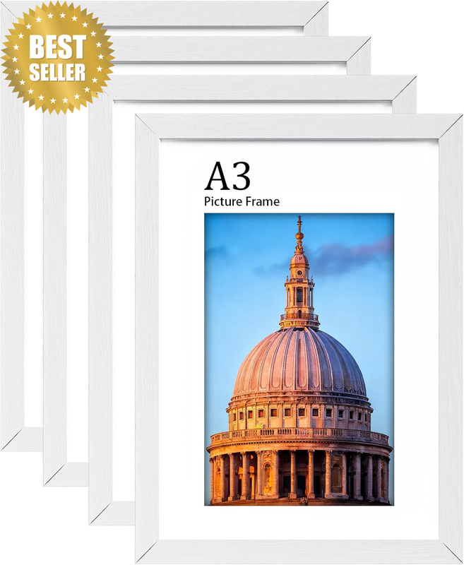 4Pack A3 Frames, Wooden A3 Photo Frame 42 X 29.7Cm, Versatile A3 Frame White, Di