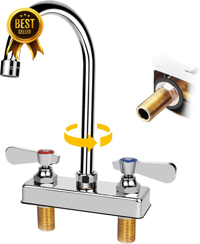 4-Inch Center 5.5-Inch Gooseneck Deck-Mount Commercial Bar Sink-Faucet