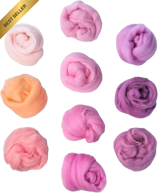 10 Colors Fiber Wool, Needle Felting Wool Roving, Spinning Wool Roving Yarn Need