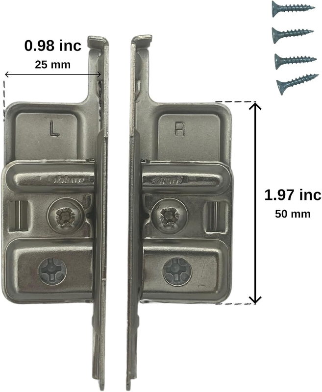 Drawer Front Fixing Bracket, Nickel, Right and Left, Screw-On, 1 Pair with 4 Scr